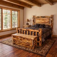 Rustic Aspen Bed: Some lifestyle images are created with AI for visualization purposes. Crafted from natural solid wood, each piece is unique and will vary.