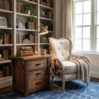 Rustic Barnwood End Table: Some lifestyle images are created with AI for visualization purposes. Crafted from natural solid wood, each piece is unique and will vary.