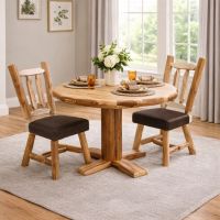 Round Table: Some lifestyle images are created with AI for visualization purposes. Crafted from natural solid wood, each piece is unique and will vary.