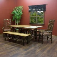 Hickory Log Dining Table with Captain's Chair and Bench