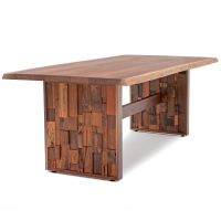 Reclaimed Trestle Natural Wood Dining Table - Black Walnut Tabletop -
Natural Clear Finish