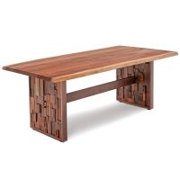 Reclaimed Trestle Natural Wood Dining Table - Black Walnut Tabletop -
Natural Clear Finish