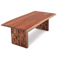 Reclaimed Trestle Natural Wood Dining Table - Black Walnut Tabletop -
Natural Clear Finish