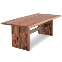 Reclaimed Trestle Natural Wood Dining Table - Black Walnut Tabletop -
Natural Clear Finish