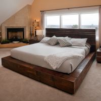 Modern Chic Wood Platform Bed - Reclaimed Wood w/ Silver Steel Accents
