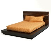 Recycled Wood Platform Bed - Recycled Wood - Silver Headboard Accents - Ebony Base Trim