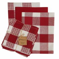 Red & Cream Checkered 4 Piece Kitchen Towel Set