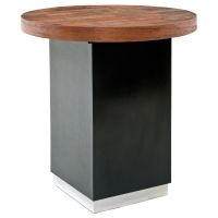 Refined Rustic Pub Table shown with a Round Natural Reclaimed Wood Top & Ebony Mahogany Base. No top accents.