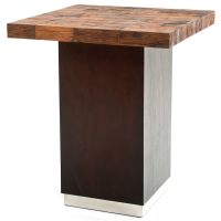 Refined Rustic Pub Table shown with a Square Natural Reclaimed Wood Top & Brown Mahogany Base. No top accents.
