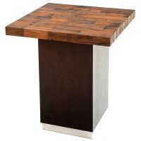 Refined Rustic Pub Table shown with a Square Natural Reclaimed Wood Top & Brown Mahogany Base. No top accents.