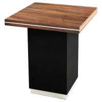 Refined Rustic Pub Table shown with a Square Golden Walnut Top & Ebony Mahogany Base & Silver Steel Top Accents.