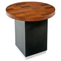 Refined Rustic Pub Table shown with a Round Natural Reclaimed Wood Top & Ebony Mahogany Base. No top accents.