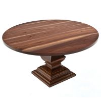 Refined Tuscan Round Dining Table - Flat Edge Black Walnut Tabletop - Natural Clear Tabletop Finish - Natural Mahogany Table Base