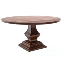 Refined Tuscan Round Dining Table - Flat Edge Black Walnut Tabletop - Natural Clear Tabletop Finish - Natural Mahogany Table Base