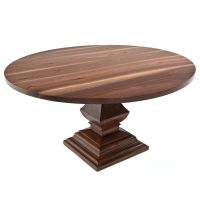 Refined Tuscan Round Dining Table - Flat Edge Black Walnut Tabletop - Natural Clear Tabletop Finish - Natural Mahogany Table Base