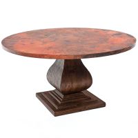 Refined Tuscan Round Hammered Copper Dining Table - Natural Mahogany Base