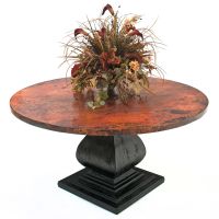 Refined Tuscan Round Hammered Copper Dining Table - Ebony Mahogany Base