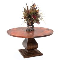 Refined Tuscan Round Hammered Copper Dining Table - Natural Mahogany Base