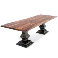 Refined Tuscan Table - Live Edge Black Walnut Tabletop - Natural Clear Tabletop Finish - Ebony Mahogany Table Bases