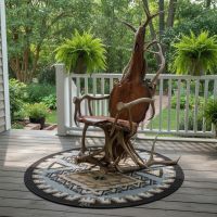 Rustic Rocking Chair: Some lifestyle images are created with AI for visualization purposes. Crafted from natural solid wood, each piece is unique and will vary.