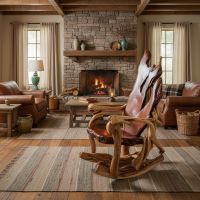 Rustic Rocker: Some lifestyle images are created with AI for visualization purposes. Crafted from natural solid wood, each piece is unique and will vary.