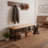 Hickory Log Bench: Some lifestyle images are created with AI for visualization purposes. Crafted from natural solid wood, each piece is unique and will vary.