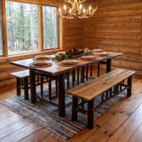 Hickory Log Bench: Some lifestyle images are created with AI for visualization purposes. Crafted from natural solid wood, each piece is unique and will vary.