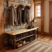 Hickory Log Bench: Some lifestyle images are created with AI for visualization purposes. Crafted from natural solid wood, each piece is unique and will vary.