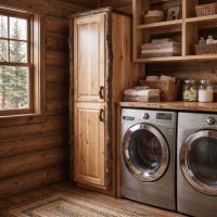 Hickory Linen Closet: Some lifestyle images are created with AI for visualization purposes. Crafted from natural solid wood, each piece is unique and will vary.