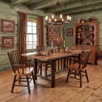 Rustic Hickory Dining Table: Some lifestyle images are created with AI for visualization purposes. Crafted from natural solid wood, each piece is unique and will vary.