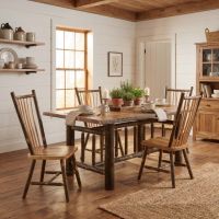 Rustic Hickory Dining Table: Some lifestyle images are created with AI for visualization purposes. Crafted from natural solid wood, each piece is unique and will vary.
