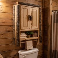 Rustic Toilet Topper Cabinet: Some lifestyle images are created with AI for visualization purposes. Crafted from natural solid wood, each piece is unique and will vary.