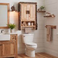 Rustic Toilet Topper Cabinet: Some lifestyle images are created with AI for visualization purposes. Crafted from natural solid wood, each piece is unique and will vary.