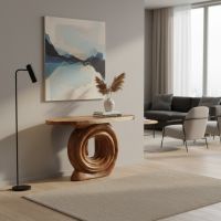 Statement Console Table: Some lifestyle images are created with AI for visualization purposes. Crafted from natural solid wood, each piece is unique and will vary.