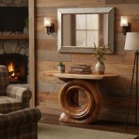 Sculptural Wood Console: Some lifestyle images are created with AI for visualization purposes. Crafted from natural solid wood, each piece is unique and will vary.