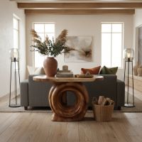 Modern Rustic Console Table: Some lifestyle images are created with AI for visualization purposes. Crafted from natural solid wood, each piece is unique and will vary.