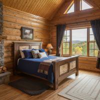Rough-Sawn Pine Wood Bed: Some lifestyle images are created with AI for visualization purposes. Crafted from natural solid wood, each piece is unique and will vary.