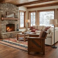 Rustic Craftsman Furniture: Some lifestyle images are created with AI for visualization purposes. Crafted from natural solid wood, each piece is unique and will vary.