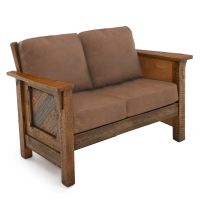 River Rustic Tobacco Road Barnwood Loveseat - Brown Genuine Leather Cushions