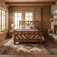 Barnwood Timber Bed: Some lifestyle images are created with AI for visualization purposes. Crafted from natural solid wood, each piece is unique and will vary.
