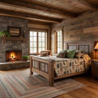 Weathered Wood Rustic Bed: Some lifestyle images are created with AI for visualization purposes. Crafted from natural solid wood, each piece is unique and will vary.