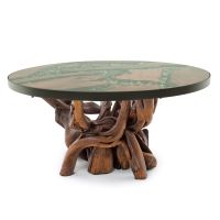 A River Runs Through It Dining Table - Twisted Juniper Base - Rustic Barnwood Finish - Glass Top Not Included