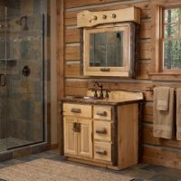 Rustic Hickory Medicine Cabinet: Some lifestyle images are created with AI for visualization purposes. Crafted from natural solid wood, each piece is unique and will vary.