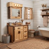 Rustic Hickory Medicine Cabinet: Some lifestyle images are created with AI for visualization purposes. Crafted from natural solid wood, each piece is unique and will vary.