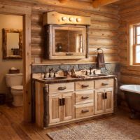 Rustic Hickory Medicine Cabinet: Some lifestyle images are created with AI for visualization purposes. Crafted from natural solid wood, each piece is unique and will vary.