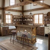 Rustic Home Bar: Some lifestyle images are created with AI for visualization purposes. Crafted from natural solid wood, each piece is unique and will vary.