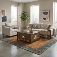 1 Drawer Barnwood Coffee Table: Some lifestyle images are created with AI for visualization purposes. Crafted from natural solid wood, each piece is unique and will vary.