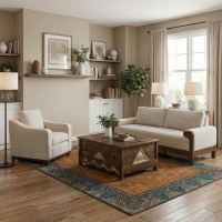 1 Drawer Barnwood Coffee Table: Some lifestyle images are created with AI for visualization purposes. Crafted from natural solid wood, each piece is unique and will vary.