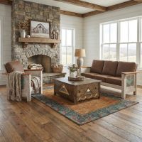 Barnwood Coffee Table: Some lifestyle images are created with AI for visualization purposes. Crafted from natural solid wood, each piece is unique and will vary.