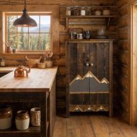2 Door Barnwood Pantry Cabinet: Some lifestyle images are created with AI for visualization purposes. Crafted from natural solid wood, each piece is unique and will vary.